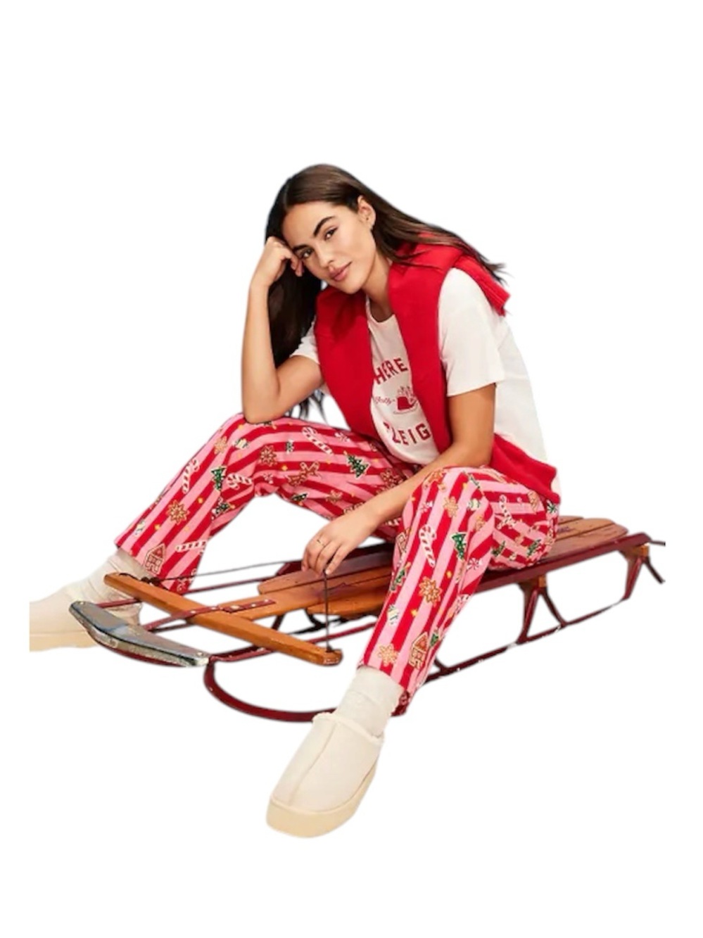 Old Navy Christmas Print Novelty Pink Red Stripe Pajama Pants Size Medium
